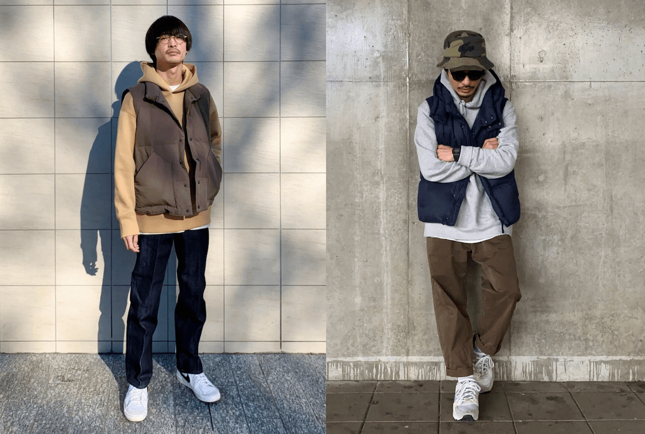ダウンベストとパーカーのメンズの秋冬のコーデ！重ね着のコツは？