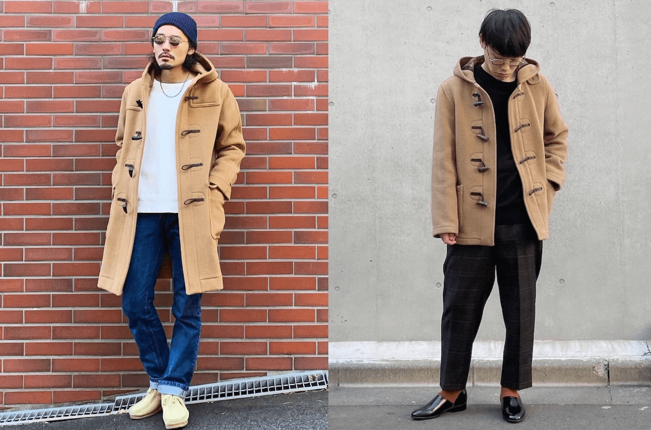 Men's outfit beige duffle coat